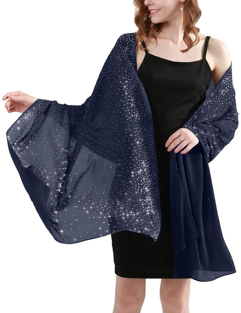BANETTETA Shawls and Wraps for Evening Dresses Wrap Cover Up Dress Evening Shawl Wraps for Women Formal Fall Winter (Navy Blue) - Image 1